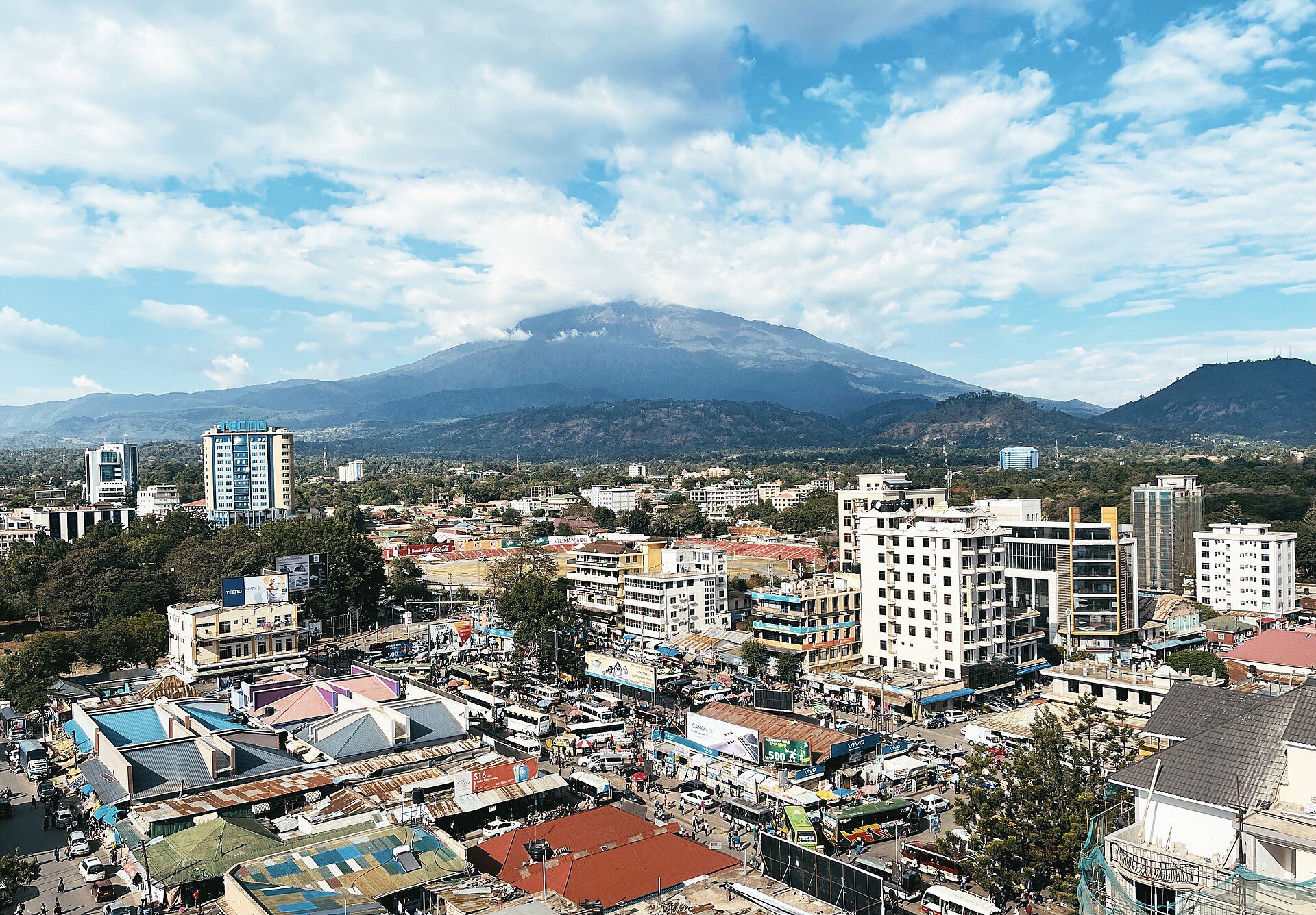 City with mountain backdrop