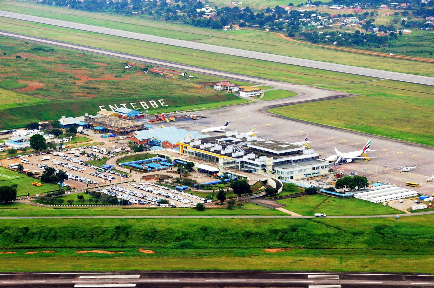 Airport terminal and runway