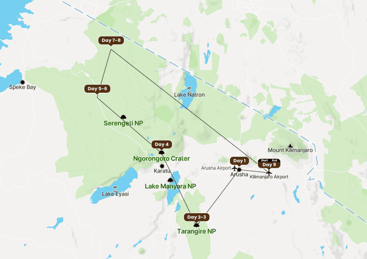 Tanzania Safari Itinerary Map